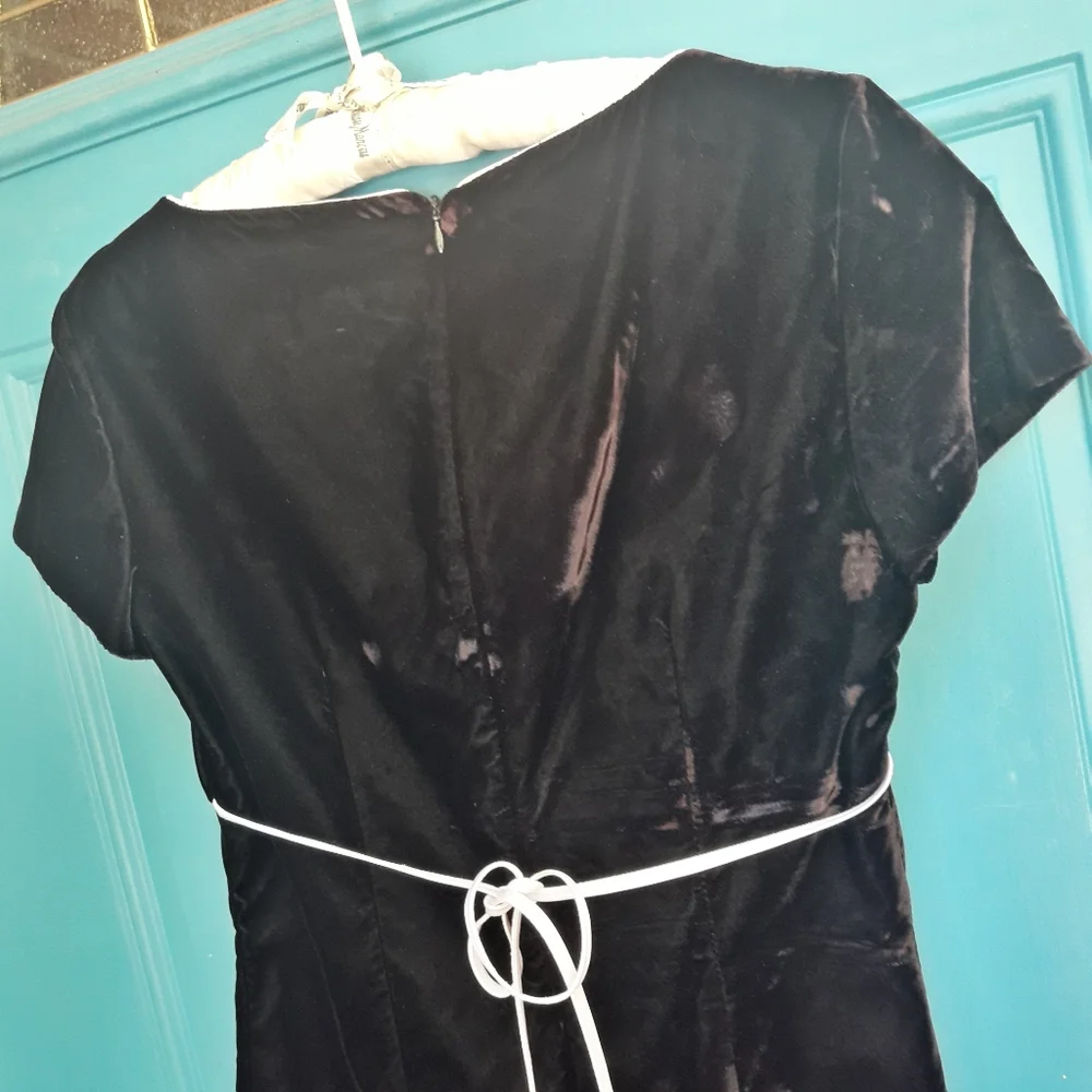 Velvet Dress Vintage Micro Mini Skirt Empire Waist Short Cap Sleeves 90s Retro - Picture 4 of 11
